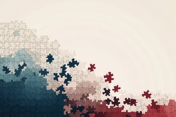 Cluster of colorful puzzle pieces on a white background