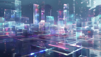 Fototapeta premium Vast Digital Landscape of Neon Structures