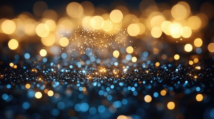 Enchanting Abstract Background with Blue and Gold Bokeh Lights