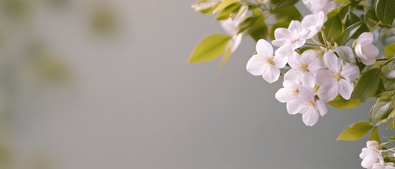 Delicate white flowers bloom on branches, adding a touch of beauty in a quiet moment