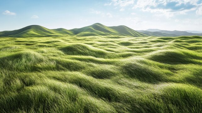 Paisaje de colinas verdes con hierba