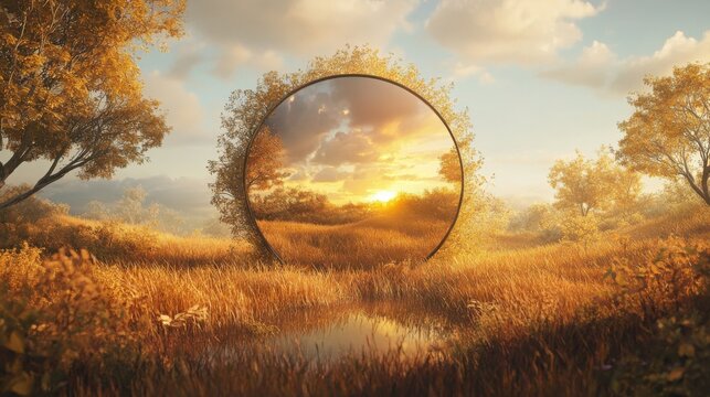 Paisaje oto&ntilde;al con anillo de luz al atardecer