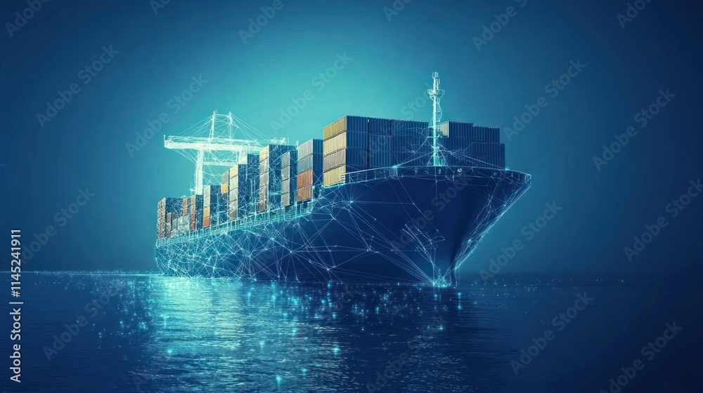 Aufkleber a digital representation of a cargo ship with containers, symbolizing modern shipping and logistics.
