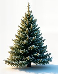 Fototapeta premium Isolated graphic Christmas tree. Winter scene with frosted pine tree. Perfect for Christmas cards seasonal prints. Design element for holiday t-shirts. Image suitable for decorative purposes. Ideal
