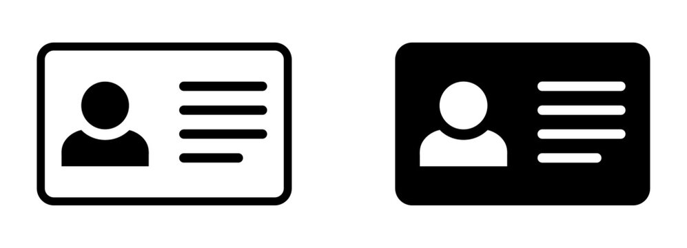 Id card outline icon set isolated on white background. Identification card icon. Identity document vector. Pass card identity. Face ID card. Identification card, driver's license icon. 