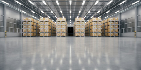 3d rendering blur background of warehouse and concrete floor suit for industrial background.