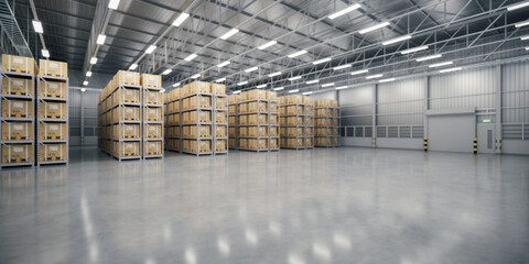 3d rendering blur background of warehouse and concrete floor suit for industrial background.