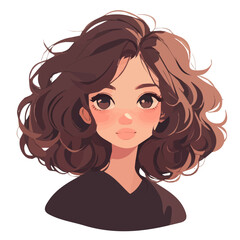 Curly Side Swept Hairstyle – Elegant and Voluminous Curly Hairstyle with Side Swept Look, Trendy Women’s Haircut, Glamorous and Chic Hair Vector Illustration

