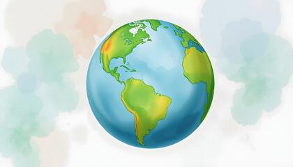 Naklejka premium Love earth watercolor background with cute globe illustration, masterpiece, with white tones