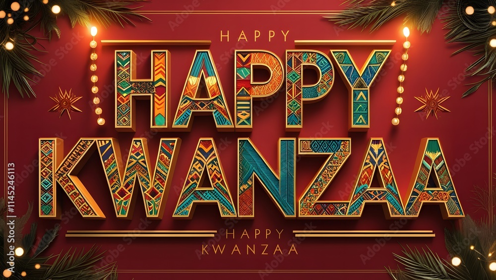Fototapete elegant 'happy kwanzaa' typography with 3d text and african-inspired patterns