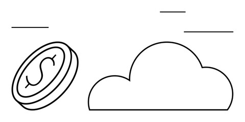 Dollar coin with the letter S floating next to a simple cloud outline, suggesting online savings. Ideal for finance apps, fintech, cloud storage, digital commerce, banking, investment, and technology
