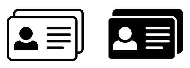Id card outline icon set isolated on white background. Identification card icon. Identity document vector. Pass card identity. Face ID card. Identification card, driver's license icon. 