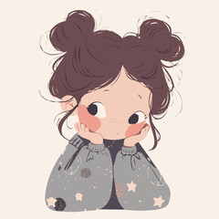 High Top Knot – Trendy and Sophisticated Bun Hairstyle, Digital Hair Art and Vector Illustration

