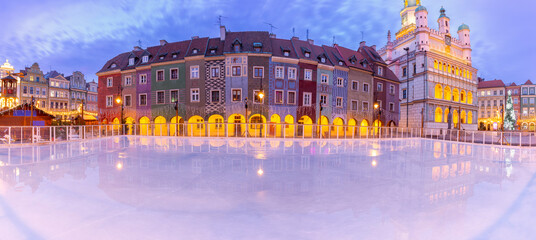 Poznan Town Hall and Ice Rink at Dawn, Poznan, Poland