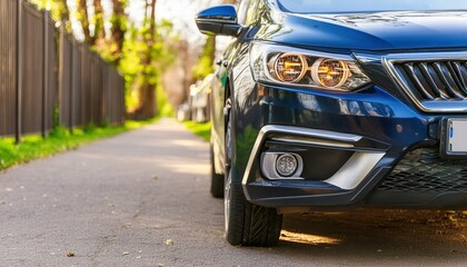 CloseUp View of a Cars Bumper Featuring Stylish Headlights Captivating Design and Innovative Technology in Automotive Engineering