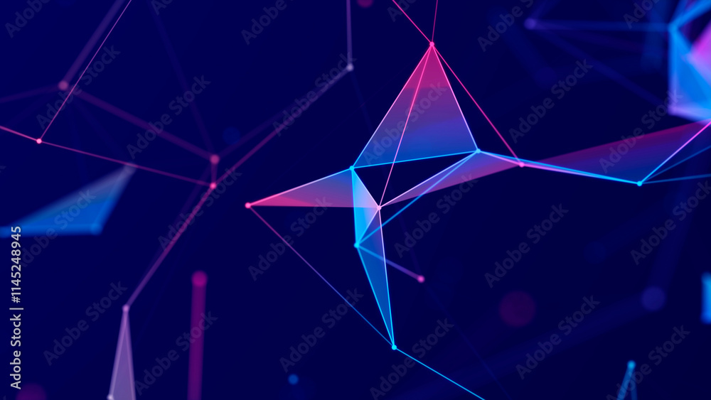 Poster Abstract polygonal space with connecting dots and lines. Dark background. Connection structure. 3d