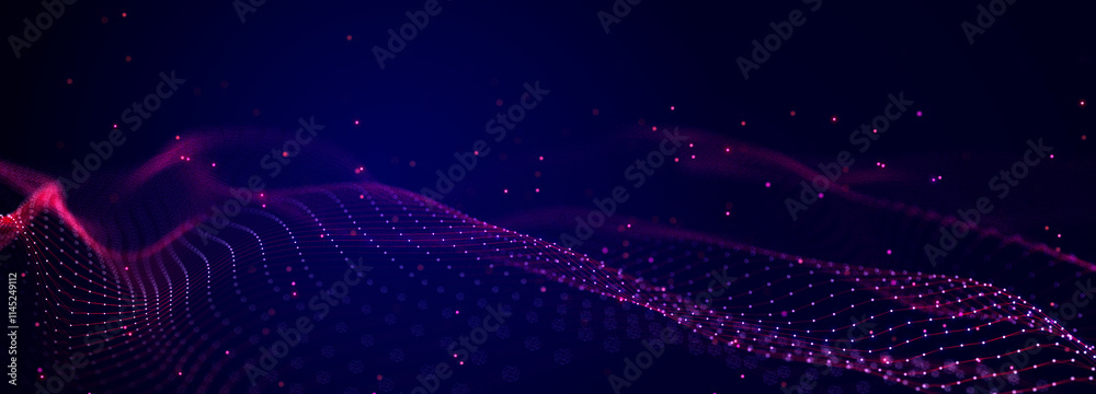 Poster Abstract polygonal space with connecting dots and lines. Dark background. Connection structure. 3d Widescreen