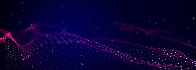 Abstract polygonal space with connecting dots and lines. Dark background. Connection structure. 3d Widescreen