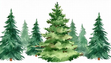 Beautiful Watercolor Christmas Tree Illustration Traditional Design, Isolated on White Background, Perfect for Holiday Cards, Decorations, and Festive Artwork