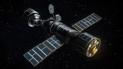 High-Tech Satellite Equipped with Solar Panels Orbiting Earth, Representing Cutting-Edge Space Technology and Innovation