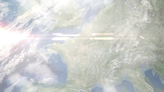 Earth zoom in from space and focus on Chartres, France. Background for travel intro or blog. Satellite view. 3D style Animation. Images from NASA.
