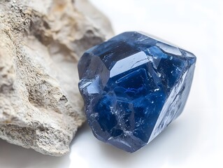 A blue diamond gem showcased on a white background emphasizing its vivid color