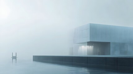 A minimalist elevation of a ship facility featuring simple cube forms arranged in subtle Morse patterns.