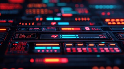 Futuristic Digital User Interface with Neon Colors and Data Elements