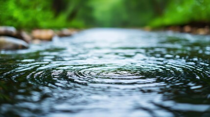 Fototapeta premium Serene River Surface with Gentle Ripples and Lush Green Surroundings