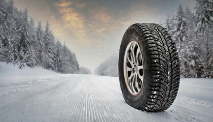 Naklejka premium Winter Tires on Snowy Road Essential Safety Features for Optimal Traction and Control in Harsh Winter Conditions