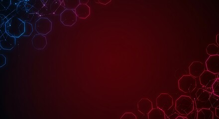 Geometric abstract lines and dots form a vibrant neon network. Futuristic digital connections.