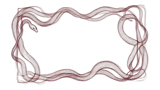 A rectangular scribble snake frame with sharp corners and flowing snake-like curves along the edges. No background. Designed as a vector asset with textured line art