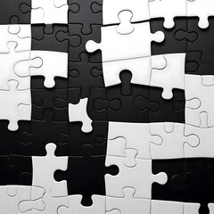 Fototapeta premium Black and White Puzzle Pieces Interlocked Almost Complete