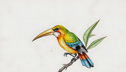 Obraz premium Bird of paradise vintage illustration, remix from original artwork, crayon drawing, with white tones