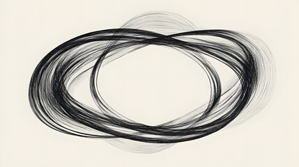 A scribble snake frame in the shape of a stretched ellipse with uneven loops for a textured look. No background. A creative and abstract vector design