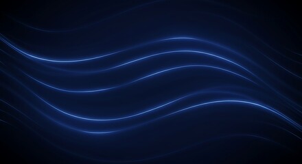 Fototapeta premium Dark blue wavy neon light lines on black background, concept for digital technology, business innovation and corporate communication