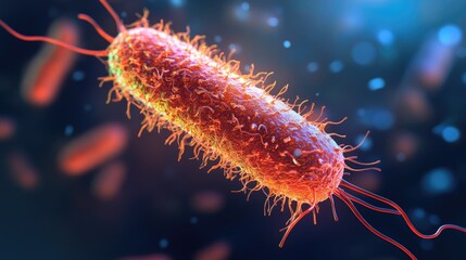 Fototapeta premium Isolated close-up of a bacterium with detailed flagella and 3D textures, bacteria, cellular microbiology 
