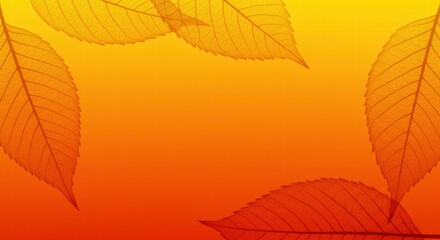 Fototapeta premium Autumnal Leaf Frame: A vibrant backdrop of autumnal hues, showcasing delicate, translucent leaves framing a blank space for your message. Nature's artistry meets design.