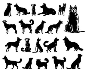 Dog gestures illustration. Black dog isolated on white background. Pet and animal symbol. Vector Eps 10