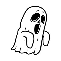 cartoon of spooky simplg ghost isolated drawing line art style sketch classic vintage design illustration