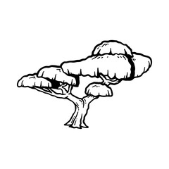 big old tree isolated drawing line art style sketch classic vintage design illustration