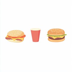 Set of cartoon fast food flat style isolated on a white background