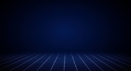 Dark blue geometric floor with grid lines. Futuristic perspective background.  Squares and lines. Technology.