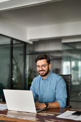 Happy professional business man company employee, young busy smiling male businessman entrepreneur...