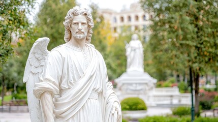 Fototapeta premium Serene angel statue in a peaceful park.