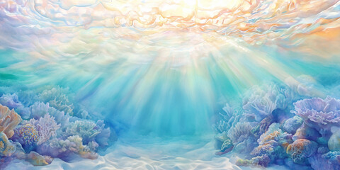 Bright coral reef underwater, watercolor style, vibrant composition