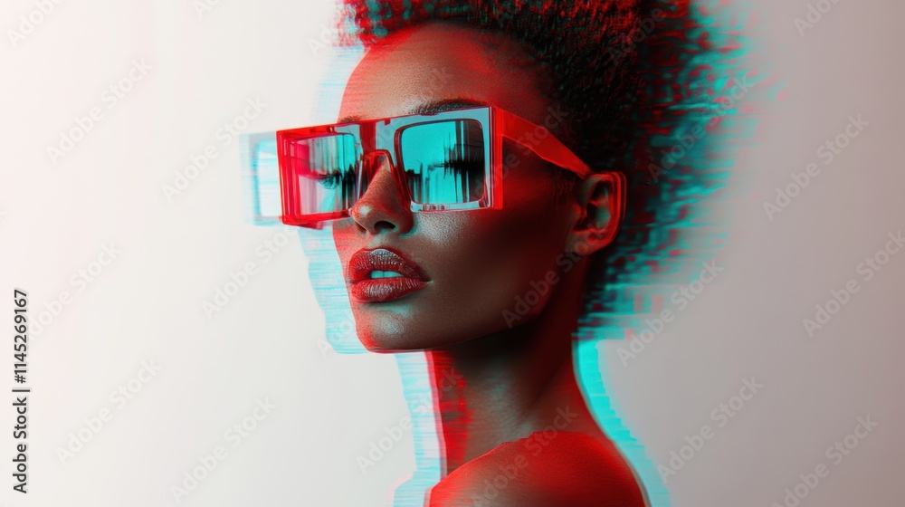 Aufkleber bold eyewear design evokes emotion through the duality of color and form in this striking portrait
