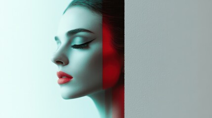 Face in Dual Tones Reveals Striking Beauty and Allure in Captivating Artistic Expression