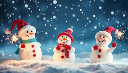 Festive Snowmen with Sparklers Winter Wonderland Christmas Cheer