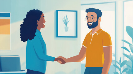 Fototapeta premium Successful Job Interview: Applicant and HR Representative Shaking Hands